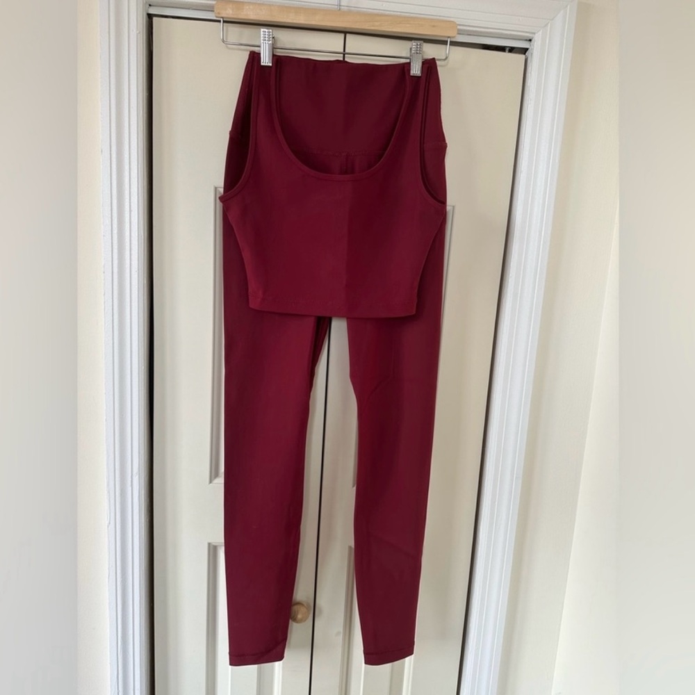 Wardrobe.NYC Activewear Set: Burgundy Crop Top & Sport Leggings